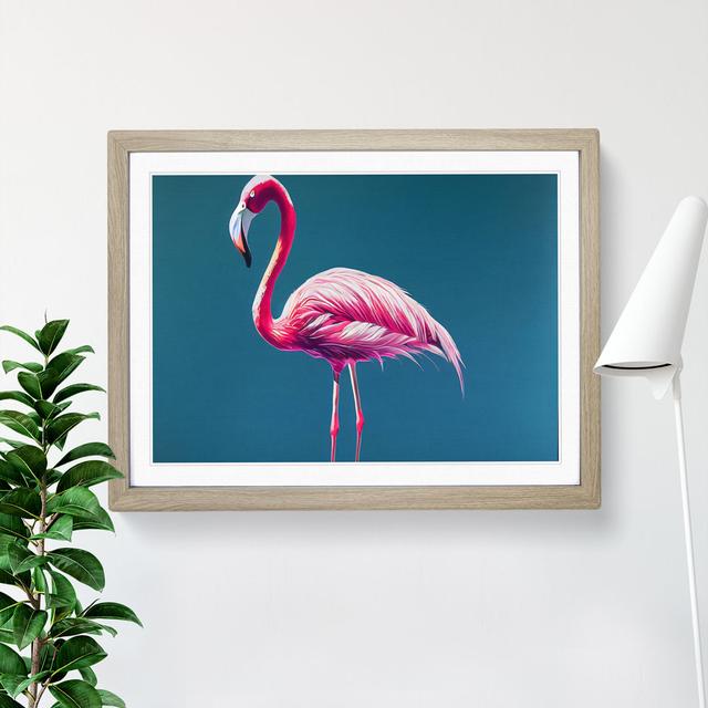 Appealing Flamingo - Picture Frame Graphic Art Bay Isle Home Size: 34cm H x 46cm W, Frame Colour: Oak on Productcaster.