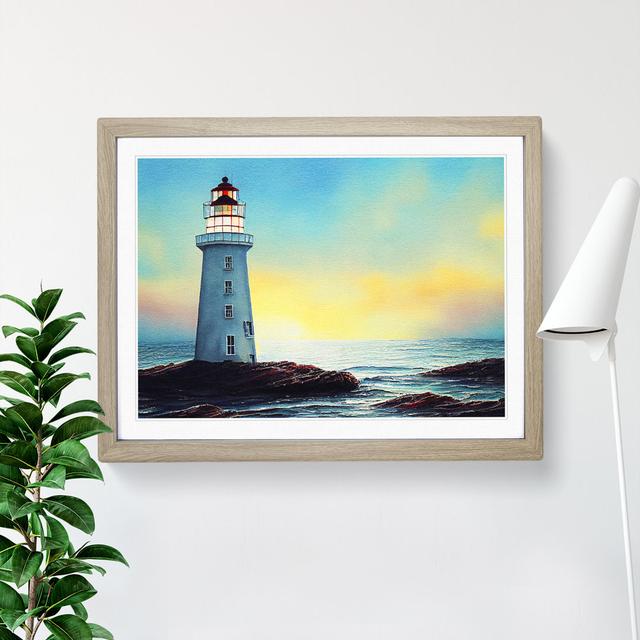 Watercolour Lighthouse Vol.3 - Single Picture Frame Print Breakwater Bay Size: 34cm H x 46cm W x 2cm D, Frame Colour: Oak on Productcaster.