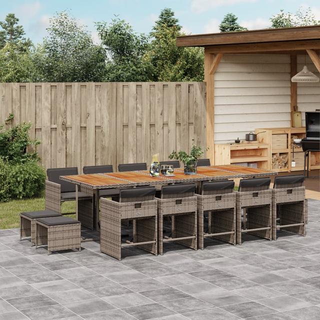 Vidaxl 15-Tlg. Garten-Essgruppe mit Kissen Grau Polyrattan ClassicLiving Farbe (Kissen): Grau, Farbe (Rahmen): Braun on Productcaster.