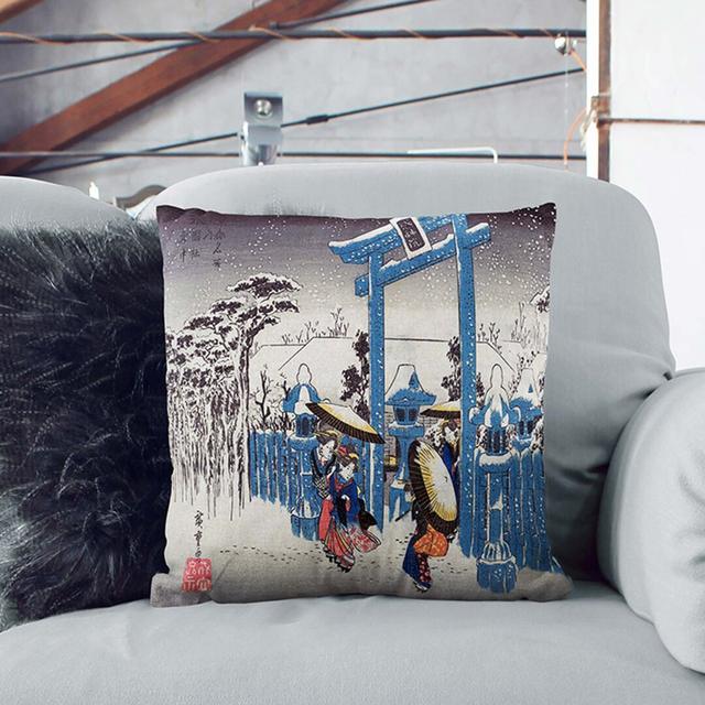 Gion Shrine in Snow by Utagawa Hiroshige Cushion with Filling East Urban Home Size: 40cm H x 40cm W x 15cm D, Backing Colour: Stone on Productcaster.