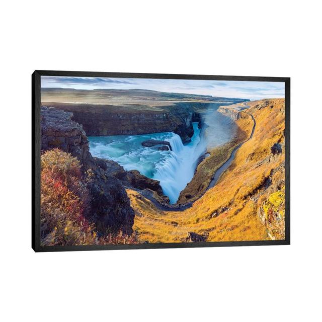 Gullfoss Waterfall Golden Circle by Susanne Kremer - Painting Print on Canvas Union Rustic Format: Black Framed, Size: 45.72cm H x 66.04cm W x 3.81cm on Productcaster.