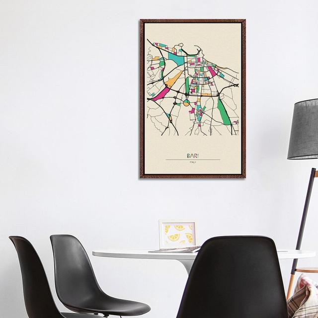 Bari, Italy Map by Ayse Deniz Akerman - Graphic Art on Canvas Williston Forge Size: 101.6cm H x 66.04cm W x 3.81cm D, Format: Brown Floater Frame on Productcaster.