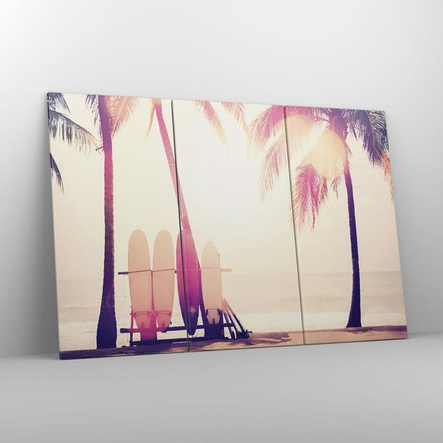 Flare Beach Surfing - 3 Piece Wrapped Canvas Photograph Bay Isle Home Size: 110cm H x 165cm W x 1.8cm D on Productcaster.