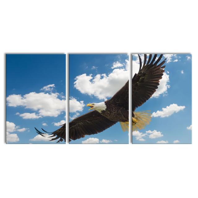 Eagle Flying Over The Mountains - 3 Piece Wrapped Canvas Print East Urban Home Size: 120cm H x 240cm W on Productcaster.