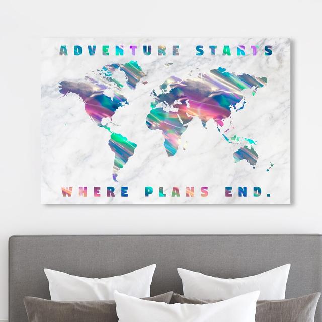 'Adventures Start Holograhic Map' Graphic Art on Wrapped Canvas East Urban Home Size: 61 cm H x 91.4 cm W on Productcaster.