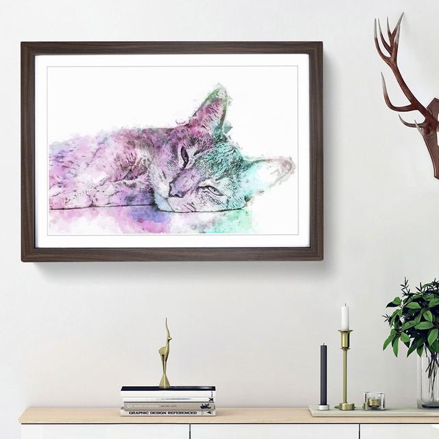 Colourful Abyssinian Cat in Abstract - Picture Frame Graphic Art Print East Urban Home Size: 27cm H x 36cm W x 2cm D, Frame Option: Walnut Framed on Productcaster.