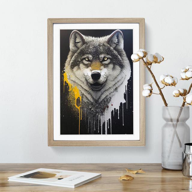 Splashed Wolf No.2 - Picture Frame Graphic Art Alpen Home Size: 34cm H x 25cm W x 2cm D, Frame Colour: Oak Framed on Productcaster.