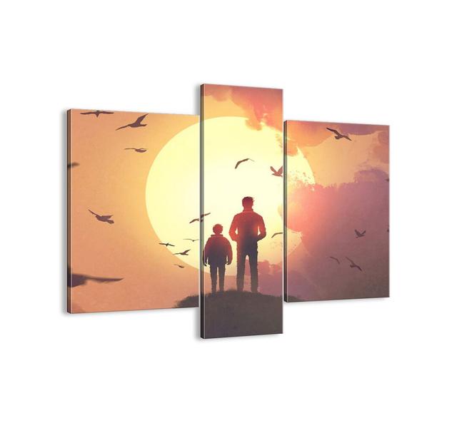 'With the Sun Face to Face' - 3 Piece Unframed Graphic Art Print Set on Canvas Ebern Designs Size: 80cm H x 95cm W x 1.8cm D on Productcaster.