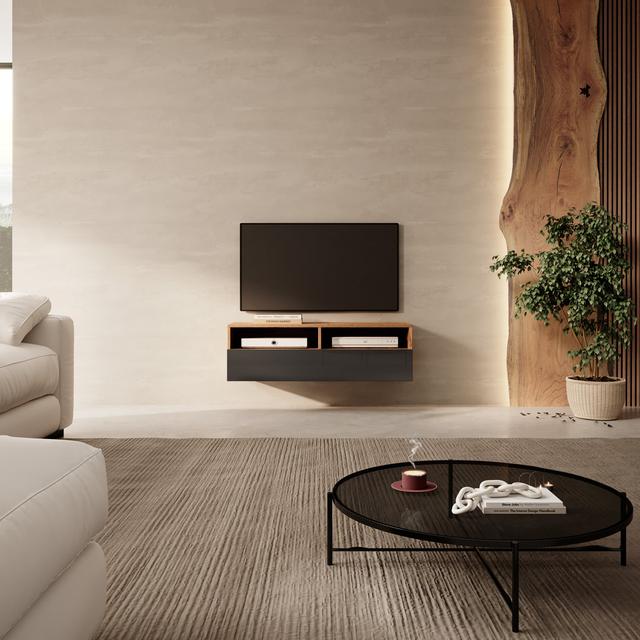 Rodley TV Stand for TVs up to 42" Ivy Bronx Colour: Wotan Oak/Black Gloss on Productcaster.