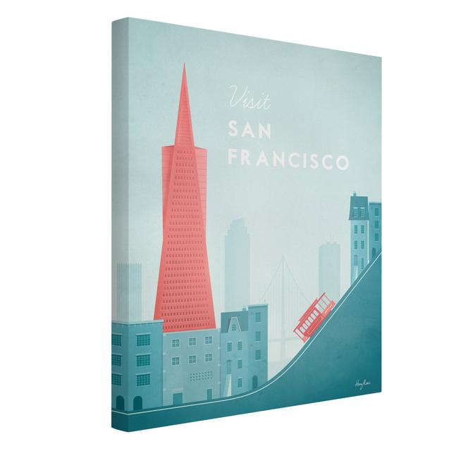 Travel Poster - San Francisco - Wrapped Canvas Graphic Art Rosalind Wheeler Size: 40cm H x 30cm W, Format: 330g/m² recycled canvas on Productcaster.