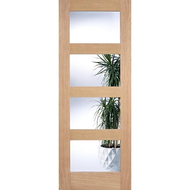 Shaker 4L Clear Glazed Oak Internal Door LPD Doors Door Size: 203.2cm H x 81.2cm W x 3.5cm D on Productcaster.