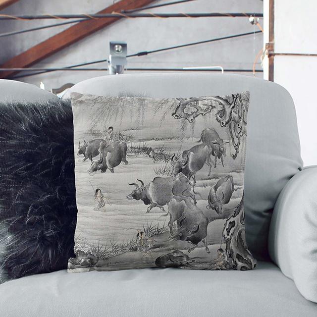 Buffalo and Herdsman by Kawanabe Kyosai Cushion with Filling East Urban Home Size: 40cm H x 40cm W x 15cm D, Backing Colour: Black on Productcaster.