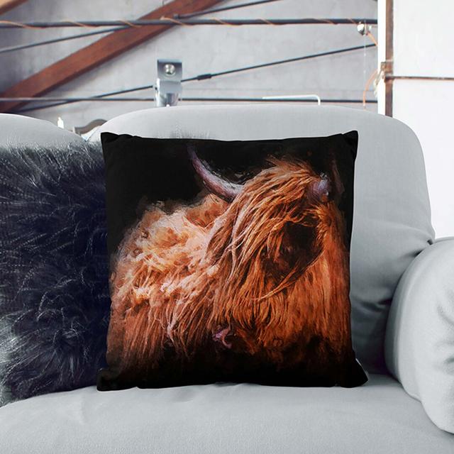 Highland Cow in the Shadows Cushion with Filling East Urban Home Size: 40cm H x 40cm W x 15cm D, Backing Colour: Black on Productcaster.