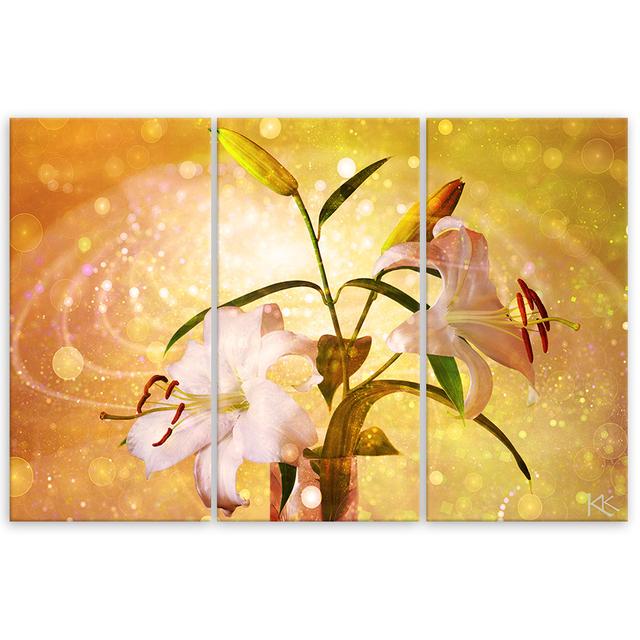 Lily On A Yellow Background - 3 Piece Wrapped Canvas Art Prints Set Brayden Studio Size: 60cm H x 90cm W on Productcaster.