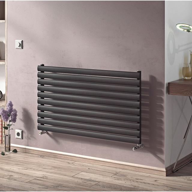 Angela Horizontal Oval Panel Radiators Belfry Heating Colour: Grey, Size: 29.4cm H x 150cm W x 9cm D on Productcaster.