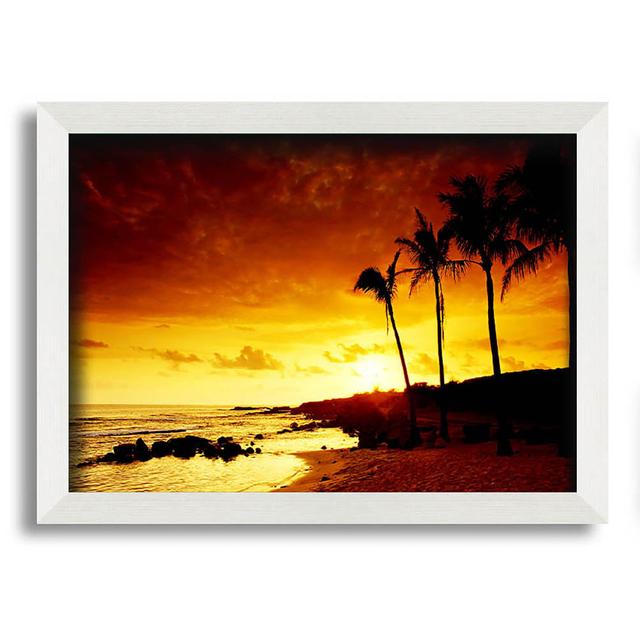 Caramel Palm Tree Sunset House of Hampton Size: 59.7cm H x 84.1cm W x 1.5cm D, Format: Gunmetal Framed Paper on Productcaster.