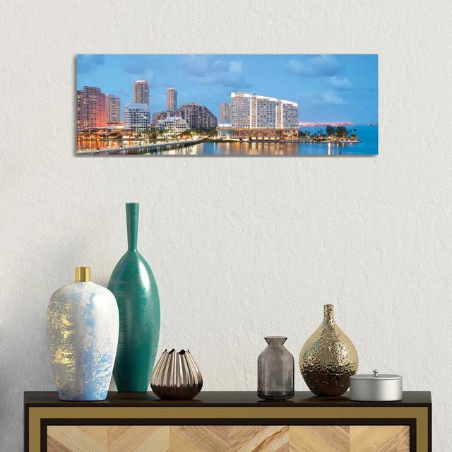 Miami Skyline Cityscape - Wrapped Canvas Panoramic Photograph Brayden Studio Size: 30.48cm H x 91.44cm W x 3.81cm D on Productcaster.