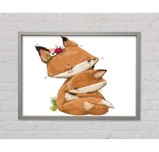 Fox Family Cuddle Framed Print Union Rustic Format: Light Grey Framed Canvas, Size: 84.1cm H x 118.9cm W x 3.3cm D on Productcaster.