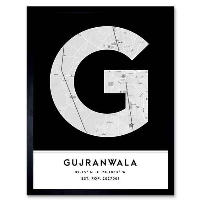 Gujranwala City Map Gujranwala Black & White by Wee Blue Coo - Single Picture Frame Typography Wee Blue Coo on Productcaster.