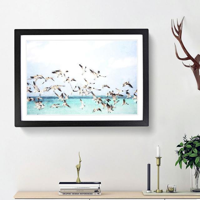 Flock of Seagulls over the Sea - Picture Frame Graphic Art Print East Urban Home Size: 62cm H x 87cm W x 2cm D, Frame Option: Black Framed on Productcaster.