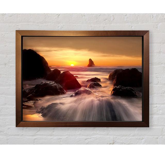 Ocean Waves Spilling On The Rocks Framed Print House of Hampton Size: 59.7cm H x 84.1cm W on Productcaster.