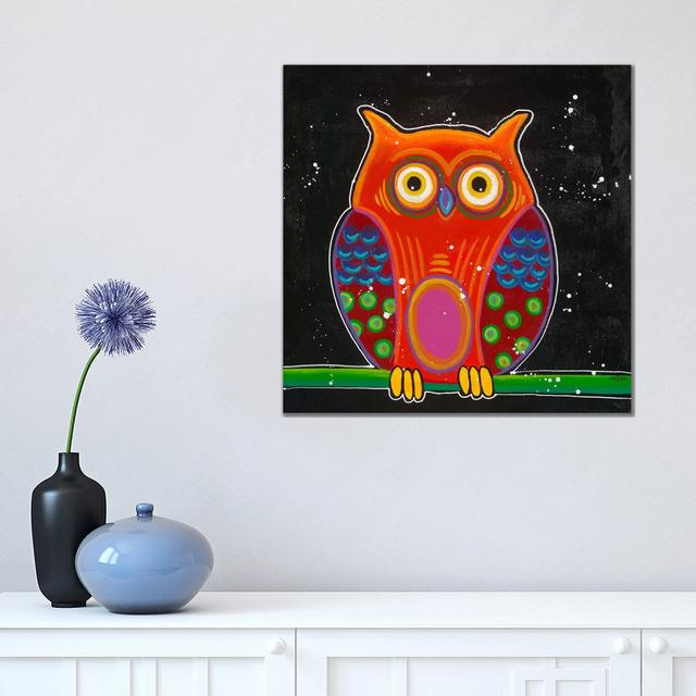 Funny Owl II by Yvonne Hope - Wrapped Canvas Print Latitude Run Size: 45.72cm H x 45.72cm W x 1.91cm D on Productcaster.