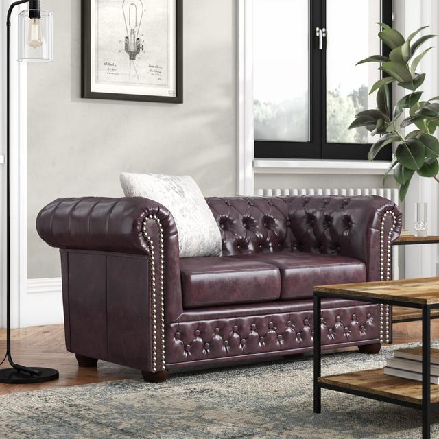 Canton 2 Seater Chesterfield Sofa Three Posts Upholstery: Antique Maroon on Productcaster.