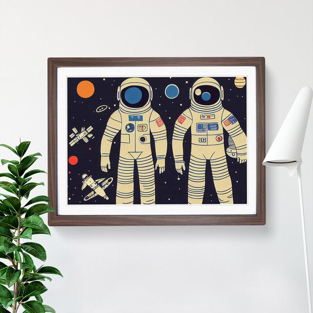 Two Retro Astronauts Vol.4 - Picture Frame Graphic Art Marlow Home Co. Size: 46cm H x 64cm W x 2cm D, Frame Colour: Walnut Framed on Productcaster.