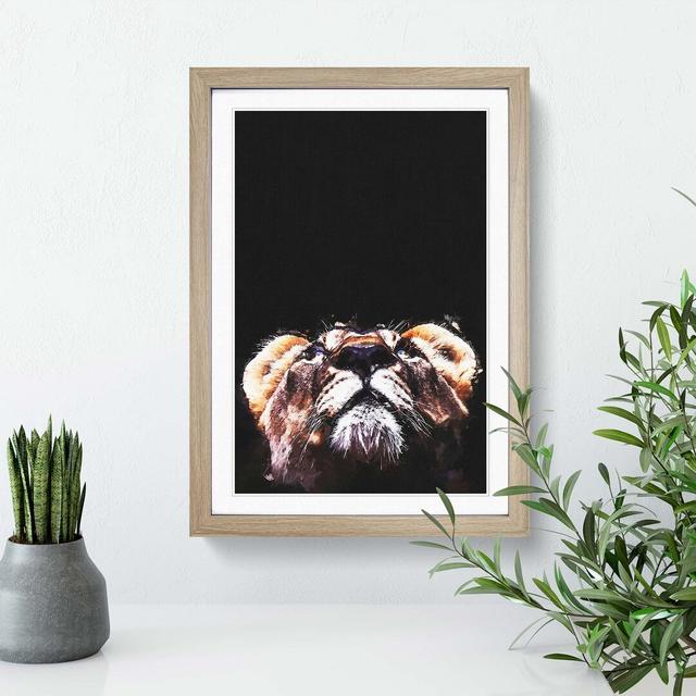 Lion Looking Upwards in Abstract - Picture Frame Graphic Art Print East Urban Home Size: 50cm H x 35cm W x 2cm D, Frame Option: Oak on Productcaster.