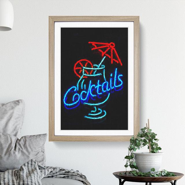 Cocktails Sign - Picture Frame Graphic Art East Urban Home Size: 48cm H x 36cm W x 2cm D, Frame Option: Oak Framed on Productcaster.