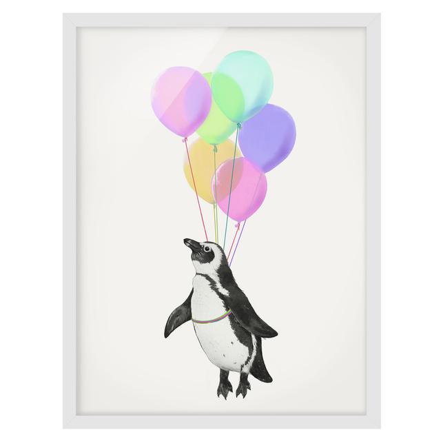 Picture With Frame - Illustration Penguin Pastel Balloons - Portrait 4:31 Maturi Frame Option: White Framed, Size: 100cm H x 70cm W x 2cm D on Productcaster.