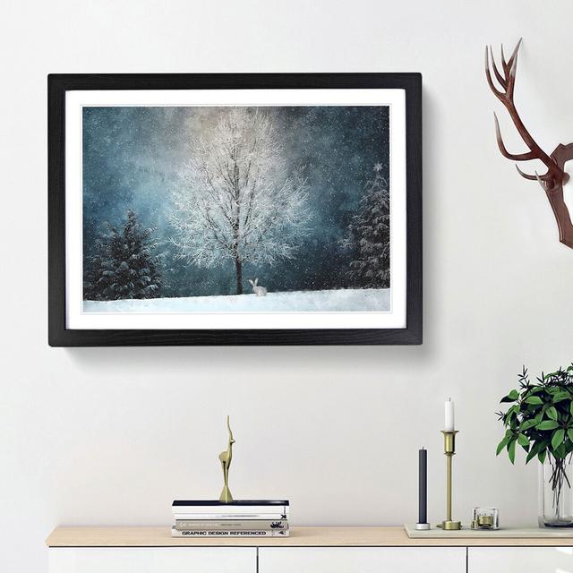 Hare in a Winter Forest - Picture Frame Painting Print East Urban Home Size: 33cm H x 45cm W x 2cm D, Frame Option: Black Framed on Productcaster.