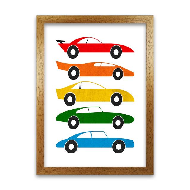 Mid Century Cars On White - Print Norden Home Frame Option: Oak Frame, Size: 30cm H x 21cm W x 3cm D on Productcaster.