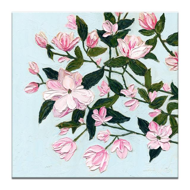 Pink Magnolias by Angela Hawkey - Painting on Canvas Rosalind Wheeler Format: Wrapped Canvas, Size: 76cm H x 76cm W x 5cm D on Productcaster.