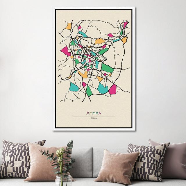 Amman, Jordan Map by Ayse Deniz Akerman - Print on Canvas Williston Forge Size: 152.4cm H x 101.6cm W x 3.81cm D, Format: White Floater Frame on Productcaster.