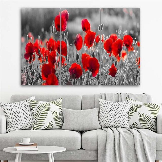 Red Poppies - 3 Piece Wrapped Canvas Photograph Print Set 17 Stories Size: 100cm H x 150cm W on Productcaster.