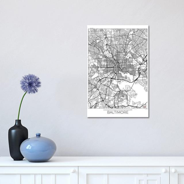 Baltimore Minimal Urban Blueprint Map by Hubert Roguski - Wrapped Canvas Print Borough Wharf Size: 45.72cm H x 30.48cm W x 1.91cm D on Productcaster.