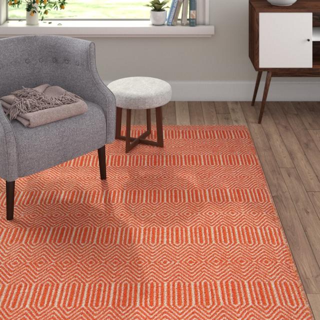 Mosig Handwoven Cotton/Wool Orange/White Rug Wade Logan Rug Size: Rectangle 120 x 170cm on Productcaster.