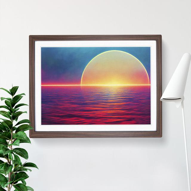 Ocean Sun Abstract - Single Picture Frame Print 17 Stories Size: 25cm H x 34cm W, Frame Colour: Walnut on Productcaster.