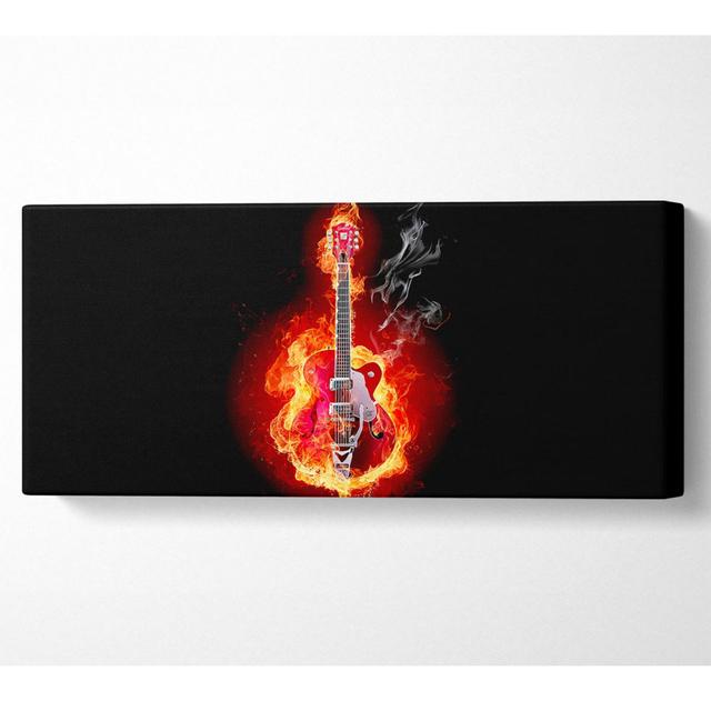 Rote Gitarrenflammen - Panorama-Kunstdrucke auf Canvas-Leinwand Ebern Designs Größe: 71cm H x 162,5cm B x 10cm T on Productcaster.