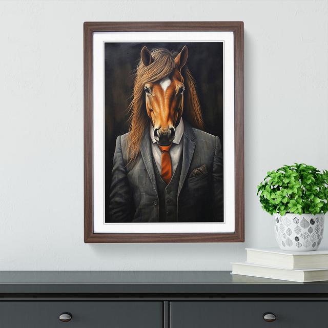 Pony in a Suit Painting No.3 Happy Larry Size: 46cm H x 34cm W x 2cm D, Frame Colour: Walnut on Productcaster.