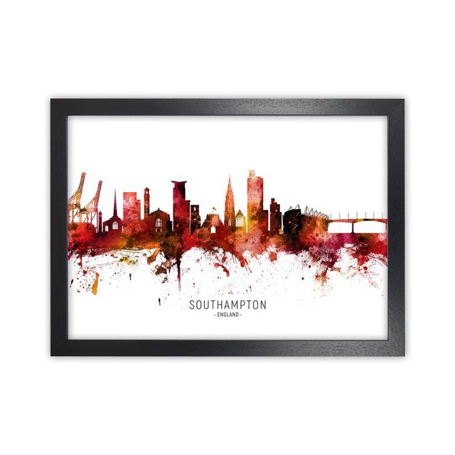 Southampton England Skyline Red City Name by Michael Tompsett - Graphic Art Ebern Designs Size: 64cm H x 88cm W x 3cm D, Format: Black Framed on Productcaster.