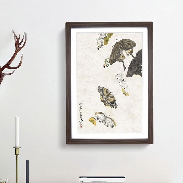 Butterflies by Shibata Zeshin - Picture Frame Art Print East Urban Home Size: 36cm H x 27cm W x 2cm D, Frame Option: Walnut Framed on Productcaster.