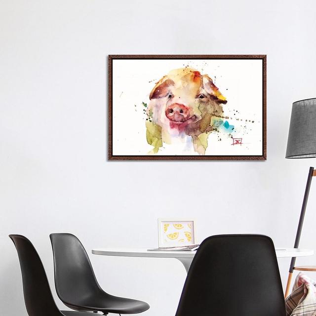 Oink by Dean Crouser - Painting on Canvas Ebern Designs Format: Classic Brown Wood Framed, Size: 66.04cm H x 101.6cm W x 3.81cm D on Productcaster.