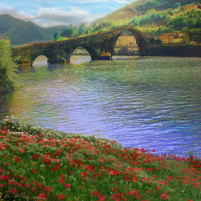 River Bridge by Chris Vest - Wrapped Canvas Painting Union Rustic Size: 91cm H x 91cm W on Productcaster.