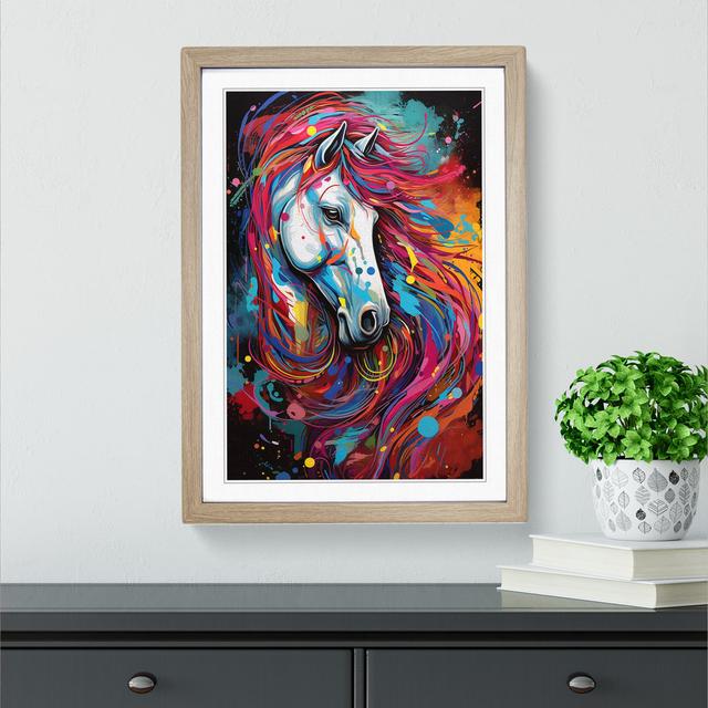 XYZ-FRM-V1223-5228 Pony Abstract No.2 - Single Picture Frame Print on Wood Big Box Art Size: 64cm H x 46cm W x 2cm D, Frame Colour: Oak on Productcaster.