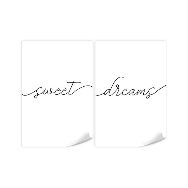 Sweet Dreams - 2 Piece Typography Set on Canvas Clock Canvas Format: Unframed, Size: 100cm H x 150cm W x 0.1cm D on Productcaster.