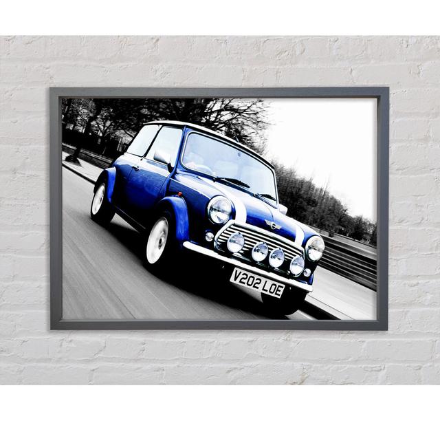 Mini Cooper Retro Blue Framed Print Ebern Designs Size: 84.1cm H x 118.9cm W x 3.3cm D on Productcaster.