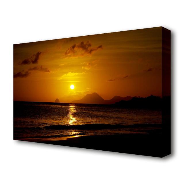 Caramel Ocean Sunset Seascape - Wrapped Canvas Photographic Print East Urban Home Size: 81.3 cm H x 121.9 cm W on Productcaster.