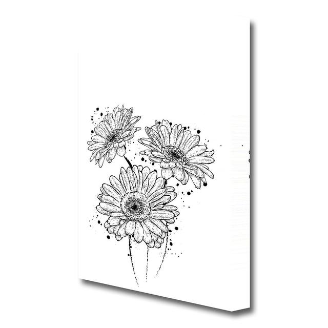 Black Daisy Splash Flowers - Drawing Print on Canvas East Urban Home Size: 121.9 cm H x 81.3 cm W on Productcaster.